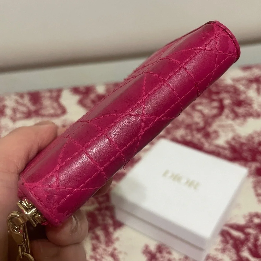Dior Pink Quilted Leather Card/Coin Case